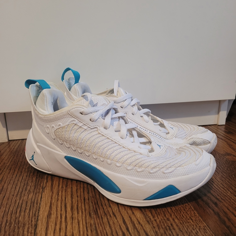 Jordan White Sneakers with Teal Accents